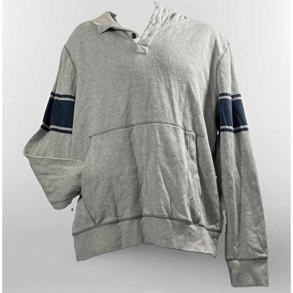 Banana Republic Men XL Gray Waffle Knit Henley Hoodie Sweatshirt Holiday 2015